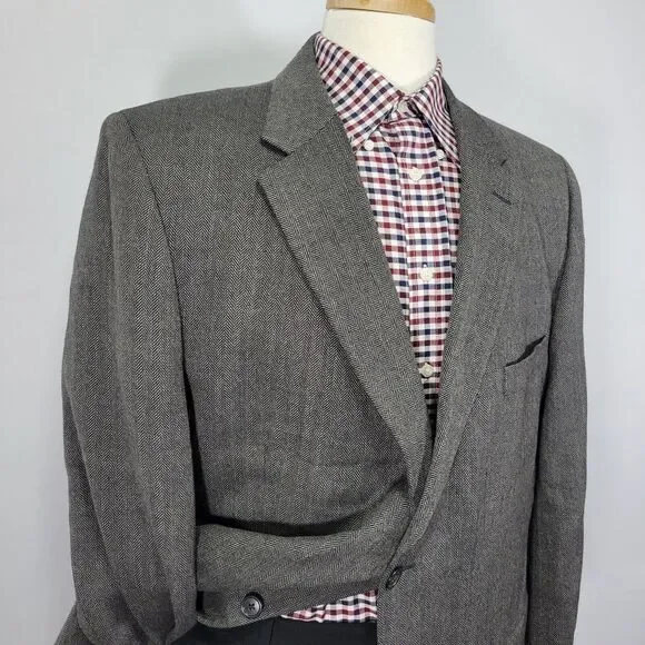 Joseph Feiss Men's Sport Coat Blazer Two Button Gray Herringbone Lambs Wool 46R - Picture 4 of 15